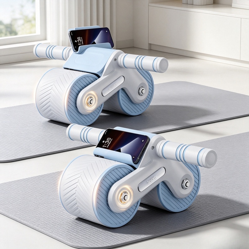 Ab Roller Wheel With Elbow Support - Auto-Rebound Dubbelwielige Ab-Roller met Telefoonhouder, Antislip